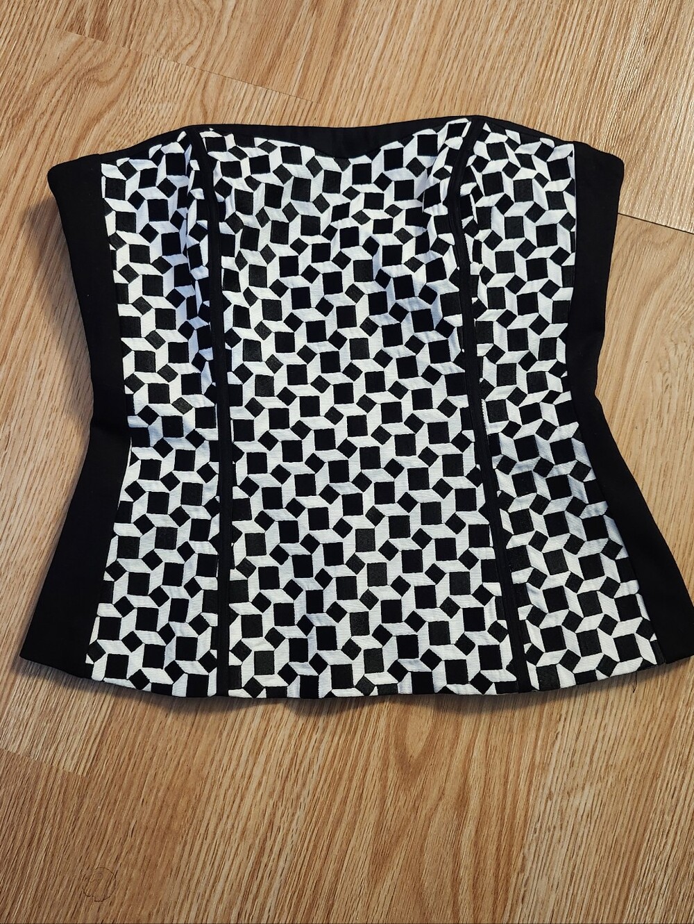 White House Black Market Black and White Geometric Strapless Bustier Corset Top